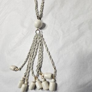 Vintage White Beaded Tassel Necklace